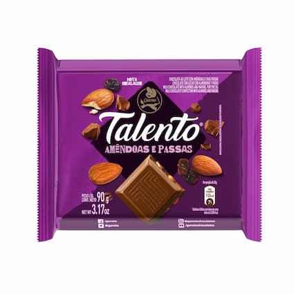 Chocolate GAROTO TALENTO ao Leite com Amêndoas e Passas 85g