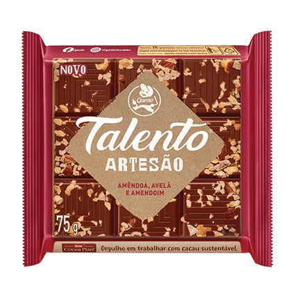 Chocolate Talento Artesão Amêndoa, Avelã e Amendoim 75g