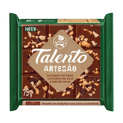 Chocolate Talento Artesão Castanhas e Nibs 75g