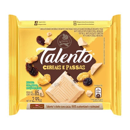 Chocolate Talento Cereais e Passas 85g