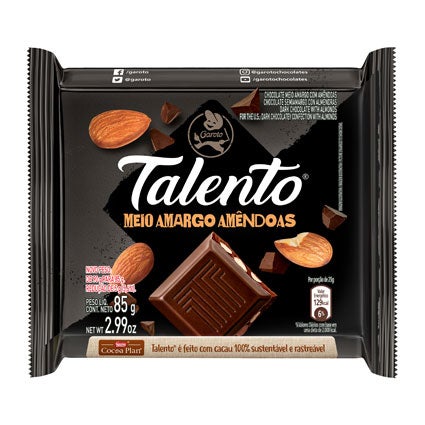 Chocolate Talento Meio Amargo Amêndoas 85g